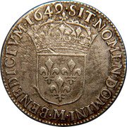 France 1/2 ECU Louis XIV 1649 M KM# 164.13 SIT NOMEN DOMINI M BENEDICTVM 1649 coin reverse France 1/2 ECU Louis XIV 1649 M KM# 164.13 SIT NOMEN DOMINI M BENEDICTVM 1649 coin reverse