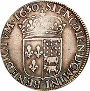 France 1/2 ECU Louis XIV 1650 KM# 184.1 SIT NOMEN DOMINI BENEDICTVM 1650 coin reverse France 1/2 ECU Louis XIV 1650 KM# 184.1 SIT NOMEN DOMINI BENEDICTVM 1650 coin reverse