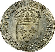 France 1/2 ECU Louis XIV 1651 H KM# 164.9 SIT NOMEN DOMINI H BENEDICTVM 1651 coin reverse France 1/2 ECU Louis XIV 1651 H KM# 164.9 SIT NOMEN DOMINI H BENEDICTVM 1651 coin reverse