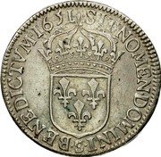 France 1/2 ECU Louis XIV 1651 S KM# 164.19 SIT NOMEN DOMINI S BENEDICTVM 1651 coin reverse France 1/2 ECU Louis XIV 1651 S KM# 164.19 SIT NOMEN DOMINI S BENEDICTVM 1651 coin reverse