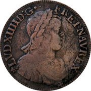 France 1/2 ECU Louis XIV 1653 E KM# 164.6 LVD XIIII D G FR ET NAV REX coin obverse