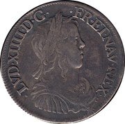 France 1/2 ECU Louis XIV 1653 P KM# 164.16 LVD XIIII D G FR ET NAV REX coin obverse France 1/2 ECU Louis XIV 1653 P KM# 164.16 LVD XIIII D G FR ET NAV REX coin obverse