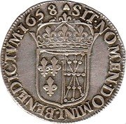 France 1/2 ECU Louis XIV 1658 KM# 183 SIT NOMEN DOMINI BENEDICTVM 1658 coin reverse France 1/2 ECU Louis XIV 1658 KM# 183 SIT NOMEN DOMINI BENEDICTVM 1658 coin reverse