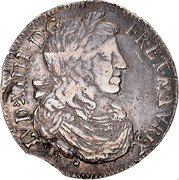 France 1/2 ECU Louis XIV 1660 Y KM# 200 LVD XIIII D G FR ET NAV REX coin obverse France 1/2 ECU Louis XIV 1660 Y KM# 200 LVD XIIII D G FR ET NAV REX coin obverse