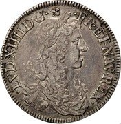 France 1/2 ECU Louis XIV 1666 N KM# 202.11 LVD XIIII D G FR ET NAV REX coin obverse France 1/2 ECU Louis XIV 1666 N KM# 202.11 LVD XIIII D G FR ET NAV REX coin obverse