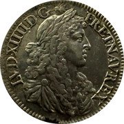 France 1/2 ECU Louis XIV 1668 A KM# 202.1 LVD XIIII D G FR ET NAV REX coin obverse France 1/2 ECU Louis XIV 1668 A KM# 202.1 LVD XIIII D G FR ET NAV REX coin obverse