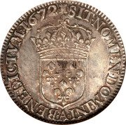 France 1/2 ECU Louis XIV 1672 A KM# 225.1 SIT NOMEN DOMINI A BENEDICTVM 1672 coin reverse France 1/2 ECU Louis XIV 1672 A KM# 225.1 SIT NOMEN DOMINI A BENEDICTVM 1672 coin reverse
