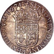 France 1/2 ECU Louis XIV 1674 KM# 228 SIT NOMEN DOMINI BENEDICTVM 1674 coin reverse France 1/2 ECU Louis XIV 1674 KM# 228 SIT NOMEN DOMINI BENEDICTVM 1674 coin reverse