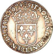 France 1/2 ECU Louis XIV 1674 L KM# 230.6 SIT NOMEN DOMINI L BENEDICTVM 1674 coin reverse France 1/2 ECU Louis XIV 1674 L KM# 230.6 SIT NOMEN DOMINI L BENEDICTVM 1674 coin reverse