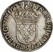 France 1/2 ECU Louis XIV 1677 Numeral 9 KM# 225.3 SIT NOMEN DOMINI 9 BENEDICTVM 1677 coin reverse France 1/2 ECU Louis XIV 1677 Numeral 9 KM# 225.3 SIT NOMEN DOMINI 9 BENEDICTVM 1677 coin reverse