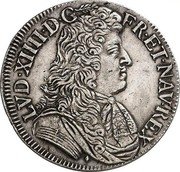 France 1/2 ECU Louis XIV 1679 & KM# 230.9 LVD XIIII D G FR ET NAV REX coin obverse