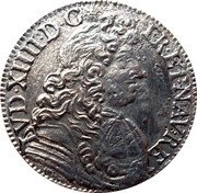 France 1/2 ECU Louis XIV 1680 Numeral 9 KM# 230.10 LVD XIIII D G FR ET NAV REX coin obverse
