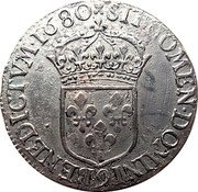 France 1/2 ECU Louis XIV 1680 Numeral 9 KM# 230.10 SIT NOMEN DOMINI 9 BENEDICTVM 1680 coin reverse