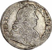 France 1/2 ECU Louis XIV 1682 KM# 251 LVD XIIII D G FR ET NA RE BD coin obverse France 1/2 ECU Louis XIV 1682 KM# 251 LVD XIIII D G FR ET NA RE BD coin obverse