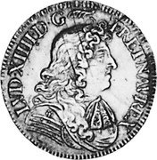 France 1/2 ECU Louis XIV 1683 A Jabot KM# 250.1 LVD XIIII D G FR ET NAV REX coin obverse France 1/2 ECU Louis XIV 1683 A Jabot KM# 250.1 LVD XIIII D G FR ET NAV REX coin obverse