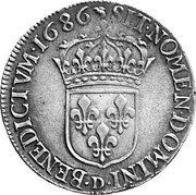 France 1/2 ECU Louis XIV 1686 D KM# 261.2 SIT NOMEN DOMINI D BENEDICTVM 1686 coin reverse France 1/2 ECU Louis XIV 1686 D KM# 261.2 SIT NOMEN DOMINI D BENEDICTVM 1686 coin reverse