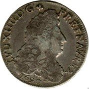 France 1/2 ECU Louis XIV 1690 N KM# 273.11 LVD XIIII D G FR ET NAV REX 1690 coin obverse France 1/2 ECU Louis XIV 1690 N KM# 273.11 LVD XIIII D G FR ET NAV REX 1690 coin obverse