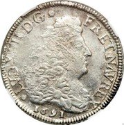 France 1/2 ECU Louis XIV 1691 G KM# 273.5 LVD XIIII D G FR ET NAV REX 1691 coin obverse France 1/2 ECU Louis XIV 1691 G KM# 273.5 LVD XIIII D G FR ET NAV REX 1691 coin obverse