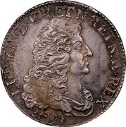 France 1/2 ECU Louis XIV 1691 P KM# 273.13 LUD XIV D G FR ET NAV REX 1691 coin obverse France 1/2 ECU Louis XIV 1691 P KM# 273.13 LUD XIV D G FR ET NAV REX 1691 coin obverse