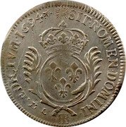 France 1/2 ECU Louis XIV 1694 BB KM# 308 SIT NOMEN DOMINI BB BENEDICTVM 1694 coin reverse France 1/2 ECU Louis XIV 1694 BB KM# 308 SIT NOMEN DOMINI BB BENEDICTVM 1694 coin reverse