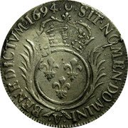 France 1/2 ECU Louis XIV 1694 V KM# 295.20 SIT NOMEN DOMINI V BENEDICTVM 1694 coin reverse France 1/2 ECU Louis XIV 1694 V KM# 295.20 SIT NOMEN DOMINI V BENEDICTVM 1694 coin reverse