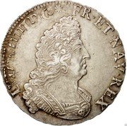 France 1/2 ECU Louis XIV 1694 X KM# 295.22 LVD XIIII D G FR ET NAV REX coin obverse France 1/2 ECU Louis XIV 1694 X KM# 295.22 LVD XIIII D G FR ET NAV REX coin obverse