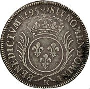 France 1/2 ECU Louis XIV 1695 K KM# 295.11 SIT NOMEN DOMINI K BENEDICTVM 1695 coin reverse France 1/2 ECU Louis XIV 1695 K KM# 295.11 SIT NOMEN DOMINI K BENEDICTVM 1695 coin reverse