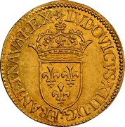 France 1/2 ECU D’or Louis XIII 1624 A KM# 40.1 LVDOVICVS XIII D G FRAN ET NAVA REX coin obverse France 1/2 ECU D’or Louis XIII 1624 A KM# 40.1 LVDOVICVS XIII D G FRAN ET NAVA REX coin obverse