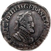 France 1/2 Franc Henry IV 1604 D KM# 14.2 HENRICVS IIII D G FRAN ET NAV REX D coin obverse France 1/2 Franc Henry IV 1604 D KM# 14.2 HENRICVS IIII D G FRAN ET NAV REX D coin obverse