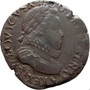 France 1/2 Franc Louis XIII 1613 I KM# 75 LVDOVICVS XIII D G FRAN ET NAVA REX I coin obverse