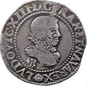 France 1/2 Franc Louis XIII 1615 B KM# 73.2 LVDOVIC XIII D G FRAN ET NAVA REX B coin obverse