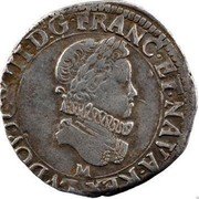 France 1/2 Franc Louis XIII 1615 M KM# 76 LVDOVIC XIII D G FRANC ET NAVA REX M coin obverse