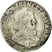 France 1/2 Franc Louis XIII 1615 S KM# 77.5 LVDO XIII D G FRANC ET NAVA REX S coin obverse France 1/2 Franc Louis XIII 1615 S KM# 77.5 LVDO XIII D G FRANC ET NAVA REX S coin obverse