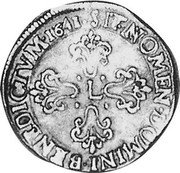 France 1/2 Franc Louis XIII 1641 & KM# 118.3 SIT NOMEN DOMINI BENEDICTVM 1641 L coin reverse France 1/2 Franc Louis XIII 1641 & KM# 118.3 SIT NOMEN DOMINI BENEDICTVM 1641 L coin reverse