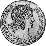 France 1/2 Louis D'or Louis XIII 1640 A KM# 103 LVD XIII D G FR ET NAV REX 1640 coin obverse France 1/2 Louis D'or Louis XIII 1640 A KM# 103 LVD XIII D G FR ET NAV REX 1640 coin obverse
