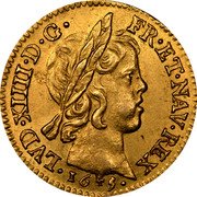 France 1/2 Louis D'or Louis XIV 1645 A KM# 148.1 LVD XIIII D G FR ET NAV REX 1645 coin obverse