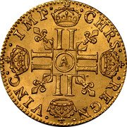France 1/2 Louis D'or Louis XIV 1645 A KM# 148.1 CHRS REGN VINC IMP A coin reverse