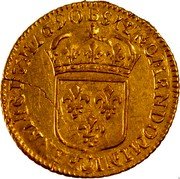 France 1/2 Louis D'or Louis XIV 1690 B KM# 277.2 SIT NOMEN DOMINI BENEDICTVM 1690 B coin reverse France 1/2 Louis D'or Louis XIV 1690 B KM# 277.2 SIT NOMEN DOMINI BENEDICTVM 1690 B coin reverse