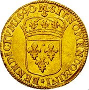 France 1/2 Louis D'or Louis XIV 1690 M KM# 277.10 SIT NOMEN DOMINI BENEDICTVM 1690 M coin reverse France 1/2 Louis D'or Louis XIV 1690 M KM# 277.10 SIT NOMEN DOMINI BENEDICTVM 1690 M coin reverse