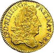 France 1/2 Louis D'or Louis XIV 1691 N KM# 277.11 LVD XIIII D G FR ET NAV REX coin obverse France 1/2 Louis D'or Louis XIV 1691 N KM# 277.11 LVD XIIII D G FR ET NAV REX coin obverse