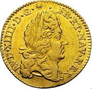 France 1/2 Louis D'or Louis XIV 1691 X KM# 277.14 LVD XIII D G FR ET NAV REX coin obverse France 1/2 Louis D'or Louis XIV 1691 X KM# 277.14 LVD XIII D G FR ET NAV REX coin obverse