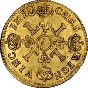 France 1/2 Louis D'or Louis XIV 1694 A KM# 301.1 CHRS REGN VINC IMP A L L L L coin reverse France 1/2 Louis D'or Louis XIV 1694 A KM# 301.1 CHRS REGN VINC IMP A L L L L coin reverse