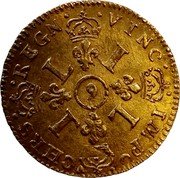 France 1/2 Louis D'or Louis XIV 1694 Numeral 9 KM# 301.21 CHRS REGN VINC IMP 9 L L L L coin reverse