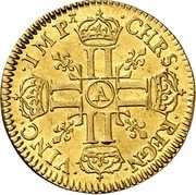 France 1/2 Louis D'or Louis XIV 1668 A KM# 218.1 CHRS REGN VINC IMP A coin reverse France 1/2 Louis D'or Louis XIV 1668 A KM# 218.1 CHRS REGN VINC IMP A coin reverse