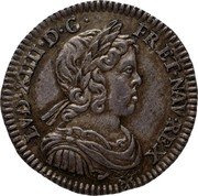 France 1/24 ECU Louis XIV 1643 KM# 139 LVD XIIII D G FR ET NAV REX coin obverse