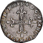 France 1/4 ECU Henry IV 1604 KM# 1.1 HENRICVS IIII D G FRANC ET NAVAR RX BD coin obverse France 1/4 ECU Henry IV 1604 KM# 1.1 HENRICVS IIII D G FRANC ET NAVAR RX BD coin obverse
