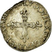 France 1/4 ECU Louis XIII 1617 H KM# 47.8 LVDOVIC XIII D G FRAN ET NAVA REX 1617 coin obverse France 1/4 ECU Louis XIII 1617 H KM# 47.8 LVDOVIC XIII D G FRAN ET NAVA REX 1617 coin obverse