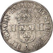 France 1/4 ECU Louis XIII 1642 A KM# 47.1 SIT NOMEN DOMINI BENEDICTVM A II II coin reverse France 1/4 ECU Louis XIII 1642 A KM# 47.1 SIT NOMEN DOMINI BENEDICTVM A II II coin reverse