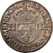 France 1/4 ECU Louis XIII 1642 D KM# 47.4 SIT NOMEN DOMINI BENEDICTVMC D II II coin reverse France 1/4 ECU Louis XIII 1642 D KM# 47.4 SIT NOMEN DOMINI BENEDICTVMC D II II coin reverse