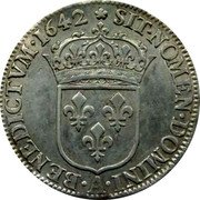 France 1/4 ECU Louis XIII 1642 Rose KM# 134.1 SIT NOMEN DOMINI A BENEDICTVM 1642 coin reverse France 1/4 ECU Louis XIII 1642 Rose KM# 134.1 SIT NOMEN DOMINI A BENEDICTVM 1642 coin reverse